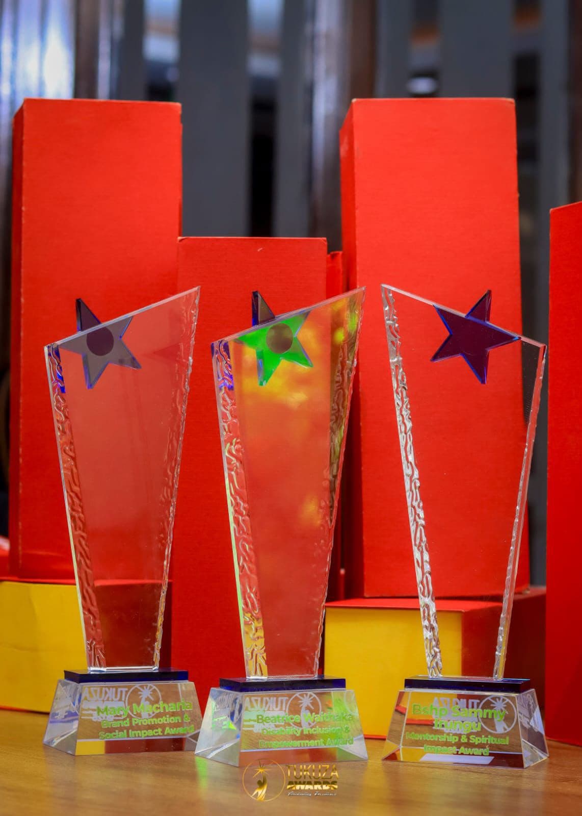 Tukuza Awards trophies including the Brand Promotion and Social Impact award